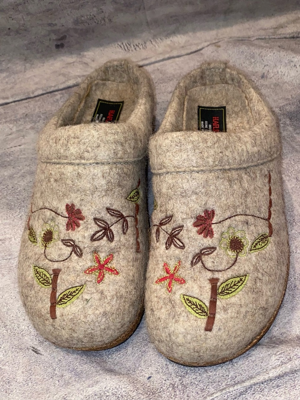 Haflinger Grizzly Flower Nature Embroidery Felted Wool Slippers Shoes Clogs 38 8 - Picture 5 of 8